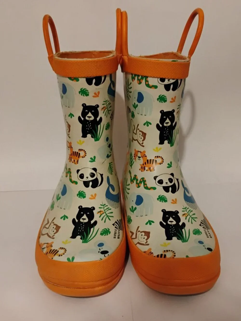 Lily & Dan Kids Safari Jungle Rain Boots Orange Animal Print Waterproof 9/10